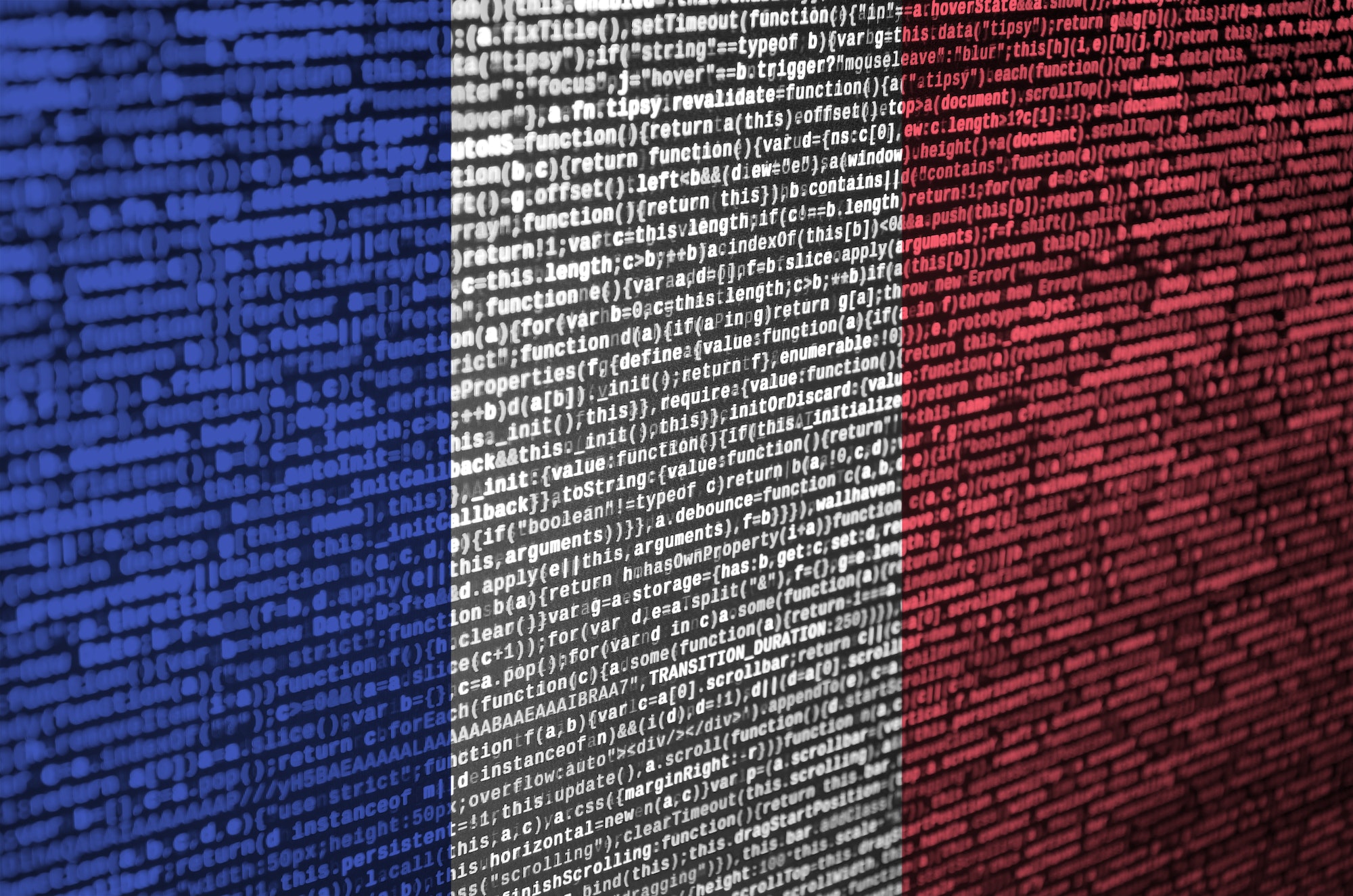 France flag is depicted on the screen with the program code